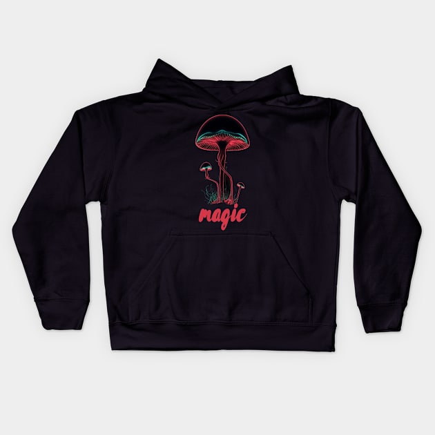 Magic Mushrooms, hallucinogenic mushrooms, microdose mushrooms, psilocybin mushroom Kids Hoodie by One Eyed Cat Design